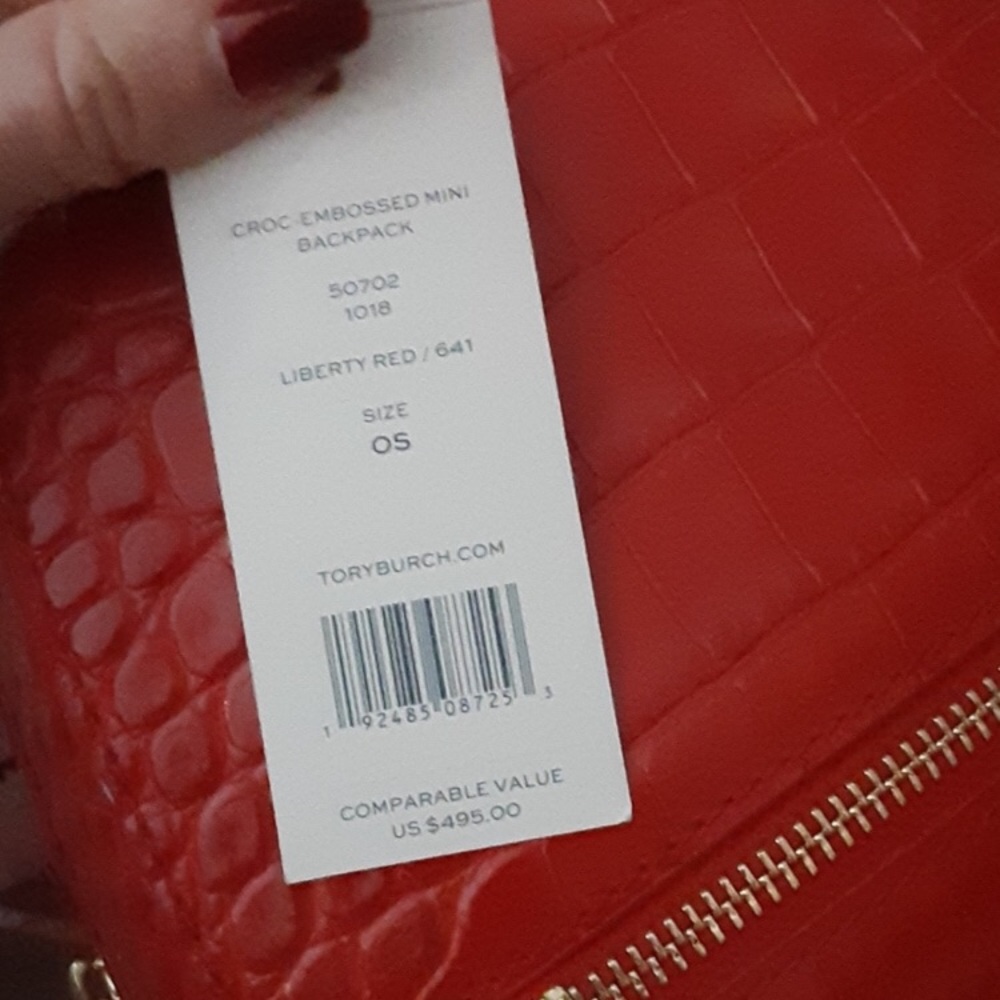 Tory Burch Liberty Red Croc embossed mini backpack - Picture 7 of 11